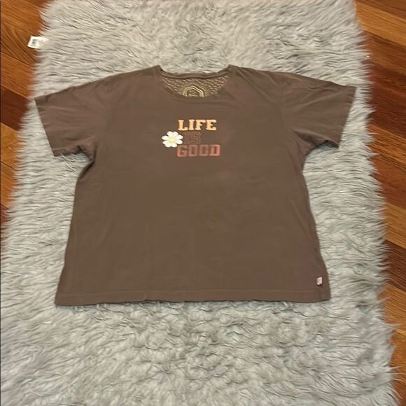 Life is good women’s brown cotton‎ logo tshirt size large - Picture 1 of 5